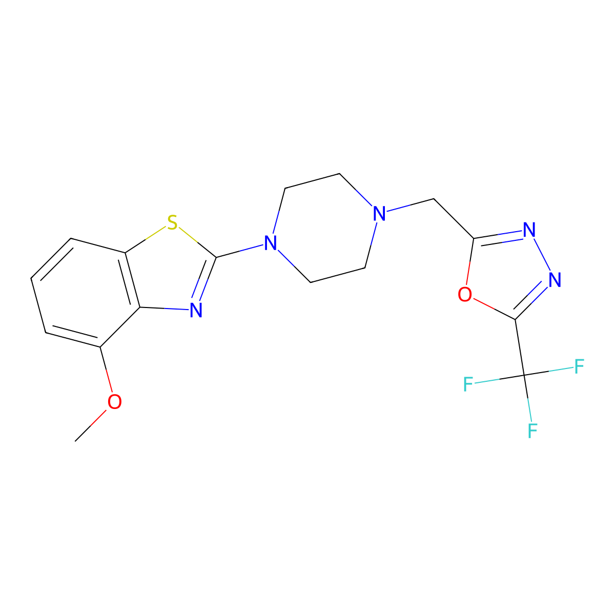 4-Methoxy-2-(4-{[5-(trifluoromethyl)-1,3,4-oxadiazol-2-yl]methyl}piperazin-1-yl)-1,3-benzothiazole molecular structure, CAS 2640969-50-0