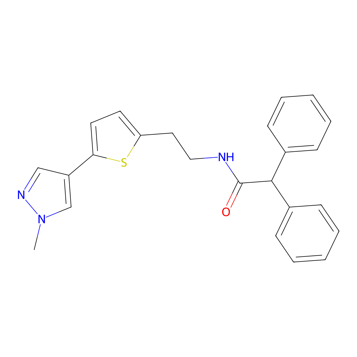 N-{2-[5-(1-methyl-1H-pyrazol-4-yl)thiophen-2-yl]ethyl}-2,2-diphenylacetamide molecular structure, CAS 2640969-51-1