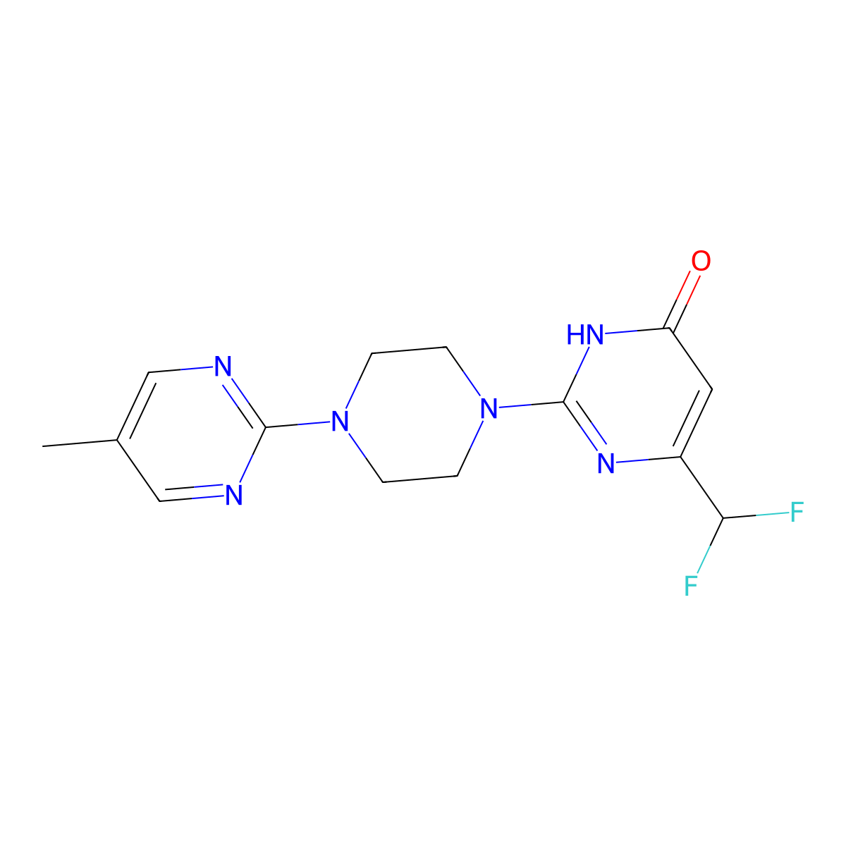 6-(Difluoromethyl)-2-[4-(5-methylpyrimidin-2-yl)piperazin-1-yl]-3,4-dihydropyrimidin-4-one molecular structure, CAS 2640969-52-2