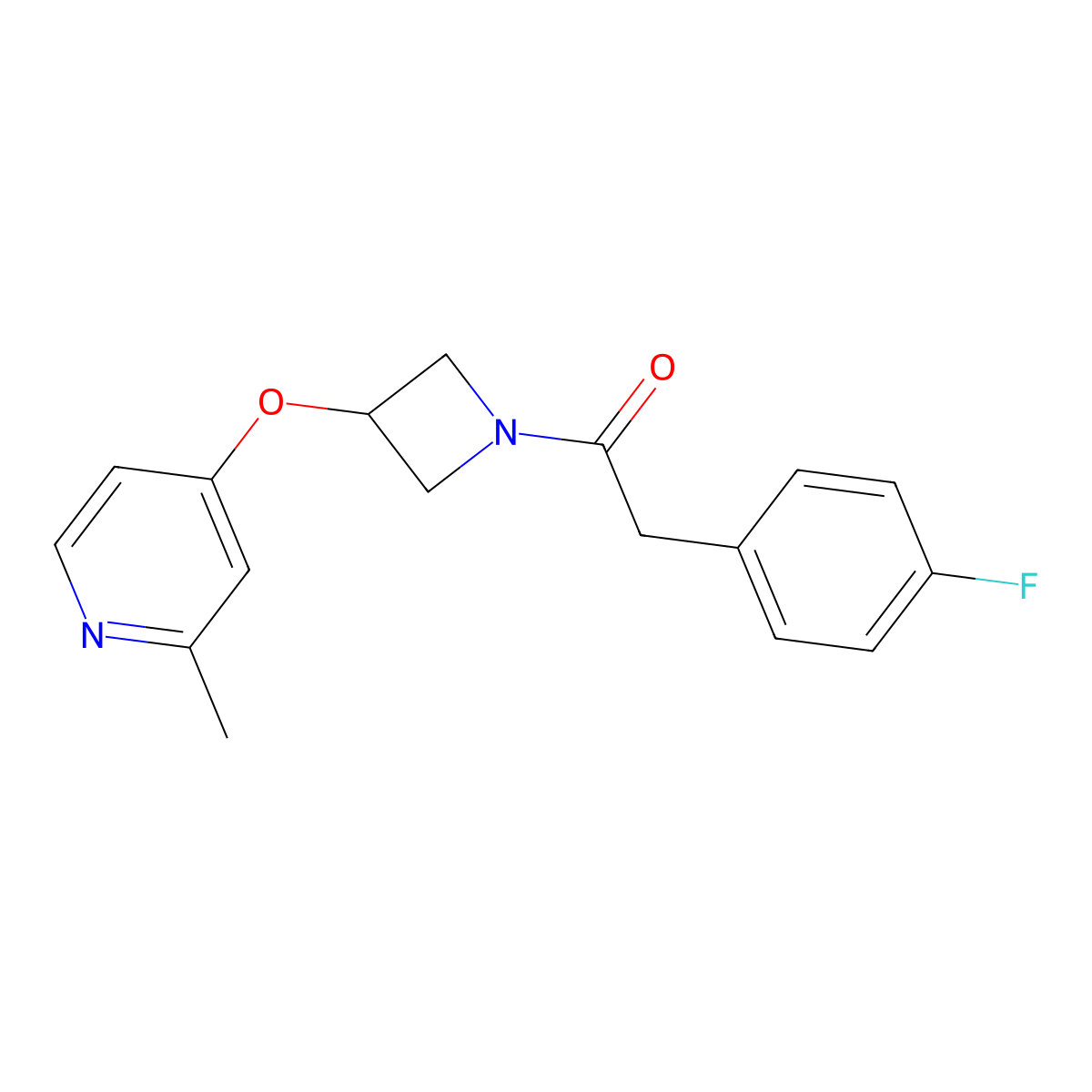 2-(4-Fluorophenyl)-1-{3-[(2-methylpyridin-4-yl)oxy]azetidin-1-yl}ethan-1-one molecular structure, CAS 2640969-53-3