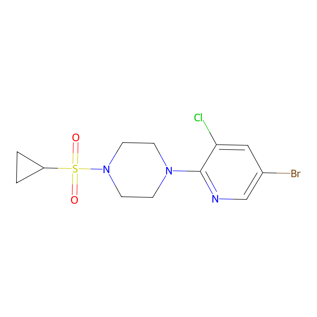 1-(5-Bromo-3-chloropyridin-2-yl)-4-(cyclopropanesulfonyl)piperazine molecular structure, CAS 2640969-57-7