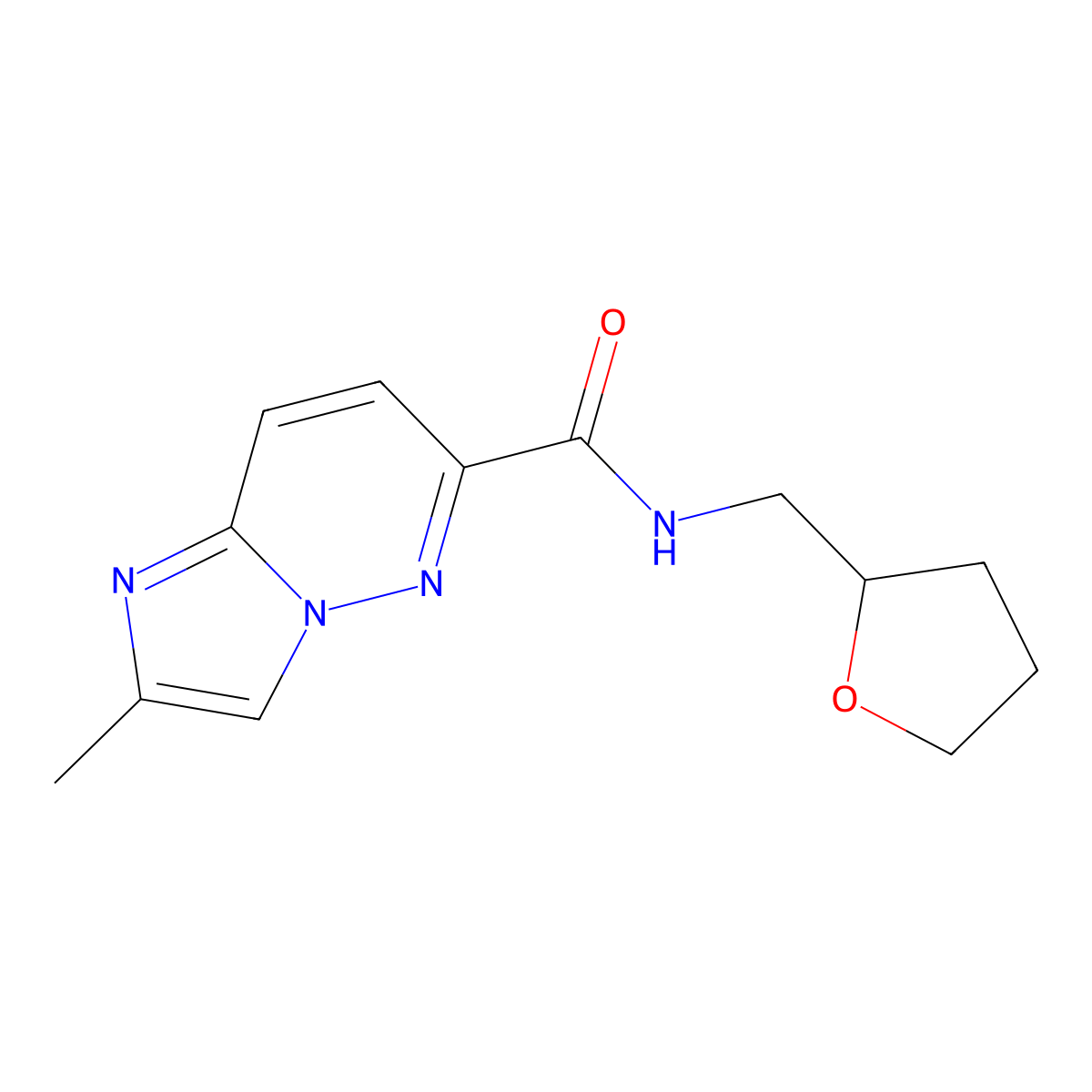 2-methyl-N-[(oxolan-2-yl)methyl]imidazo[1,2-b]pyridazine-6-carboxamide molecular structure, CAS 2640969-64-6