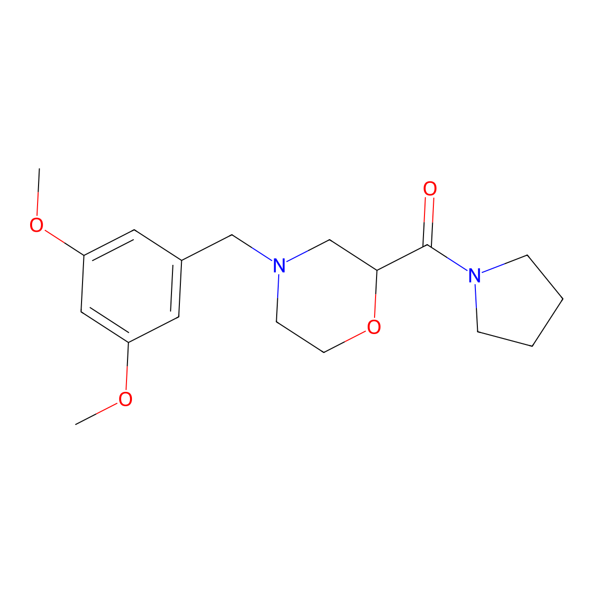 4-[(3,5-Dimethoxyphenyl)methyl]-2-(pyrrolidine-1-carbonyl)morpholine molecular structure, CAS 2640969-65-7