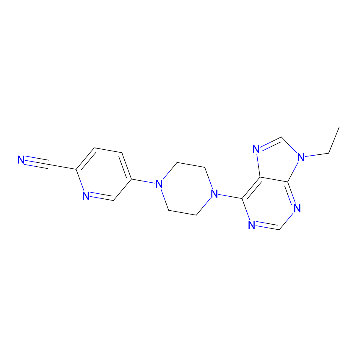 5-[4-(9-ethyl-9H-purin-6-yl)piperazin-1-yl]pyridine-2-carbonitrile molecular structure, CAS 2640969-66-8