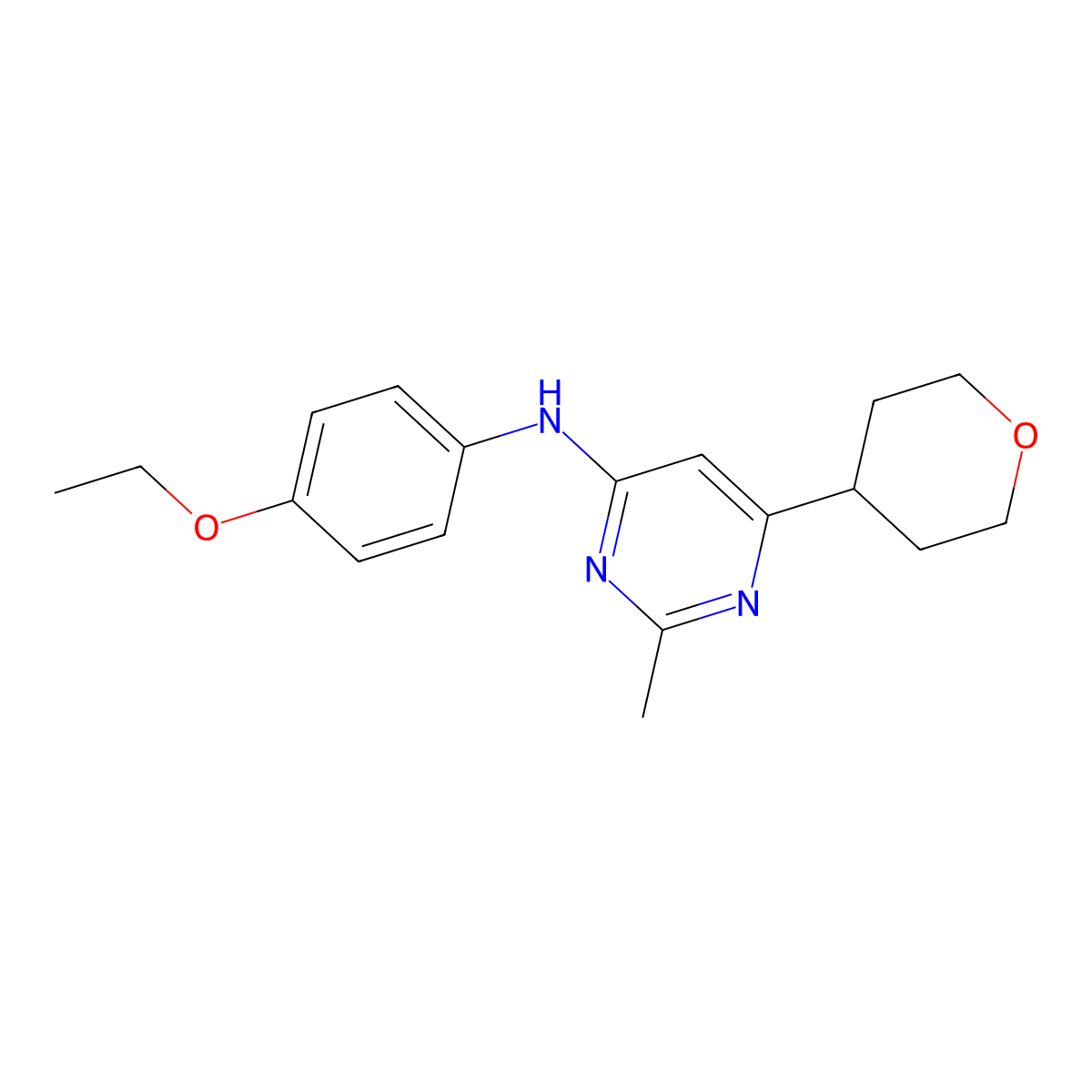 N-(4-ethoxyphenyl)-2-methyl-6-(oxan-4-yl)pyrimidin-4-amine molecular structure, CAS 2640969-67-9