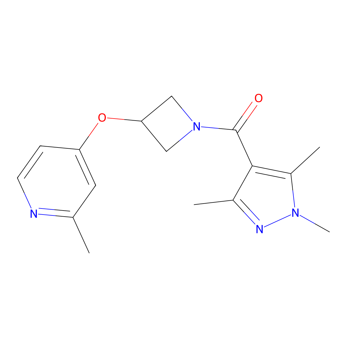 2-methyl-4-{[1-(1,3,5-trimethyl-1H-pyrazole-4-carbonyl)azetidin-3-yl]oxy}pyridine molecular structure, CAS 2640969-71-5