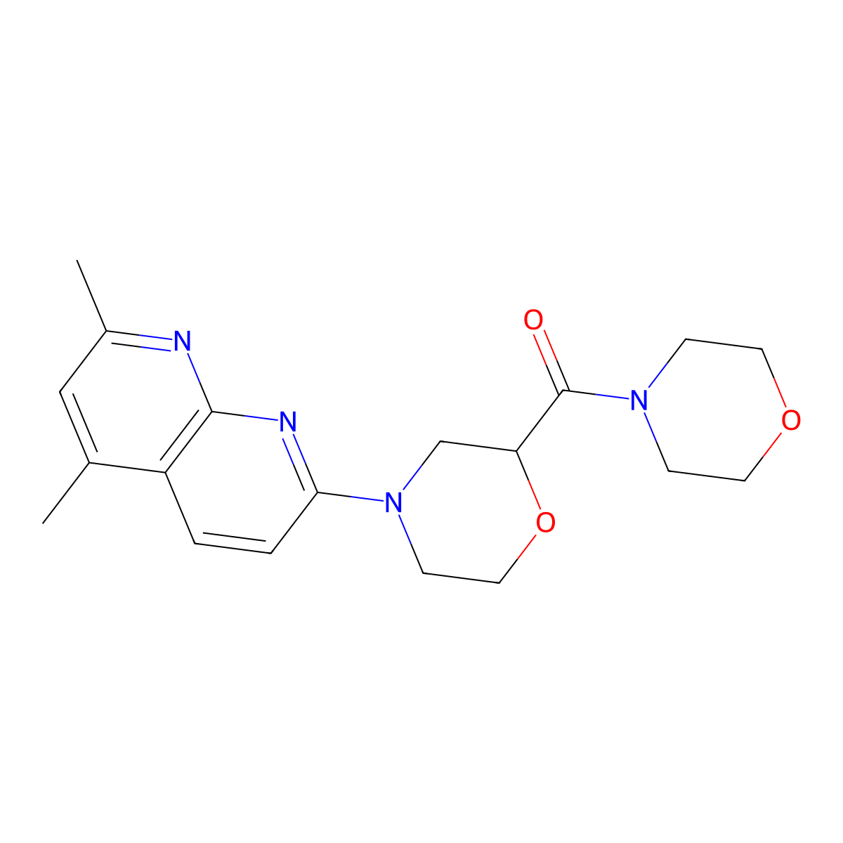 2,4-Dimethyl-7-[2-(morpholine-4-carbonyl)morpholin-4-yl]-1,8-naphthyridine molecular structure, CAS 2640969-75-9