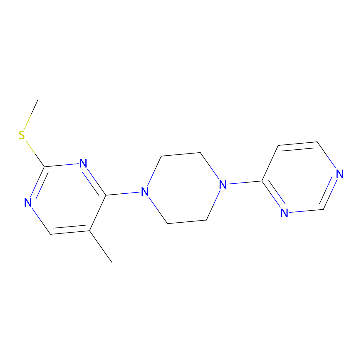 5-Methyl-2-(methylsulfanyl)-4-[4-(pyrimidin-4-yl)piperazin-1-yl]pyrimidine molecular structure, CAS 2640969-77-1