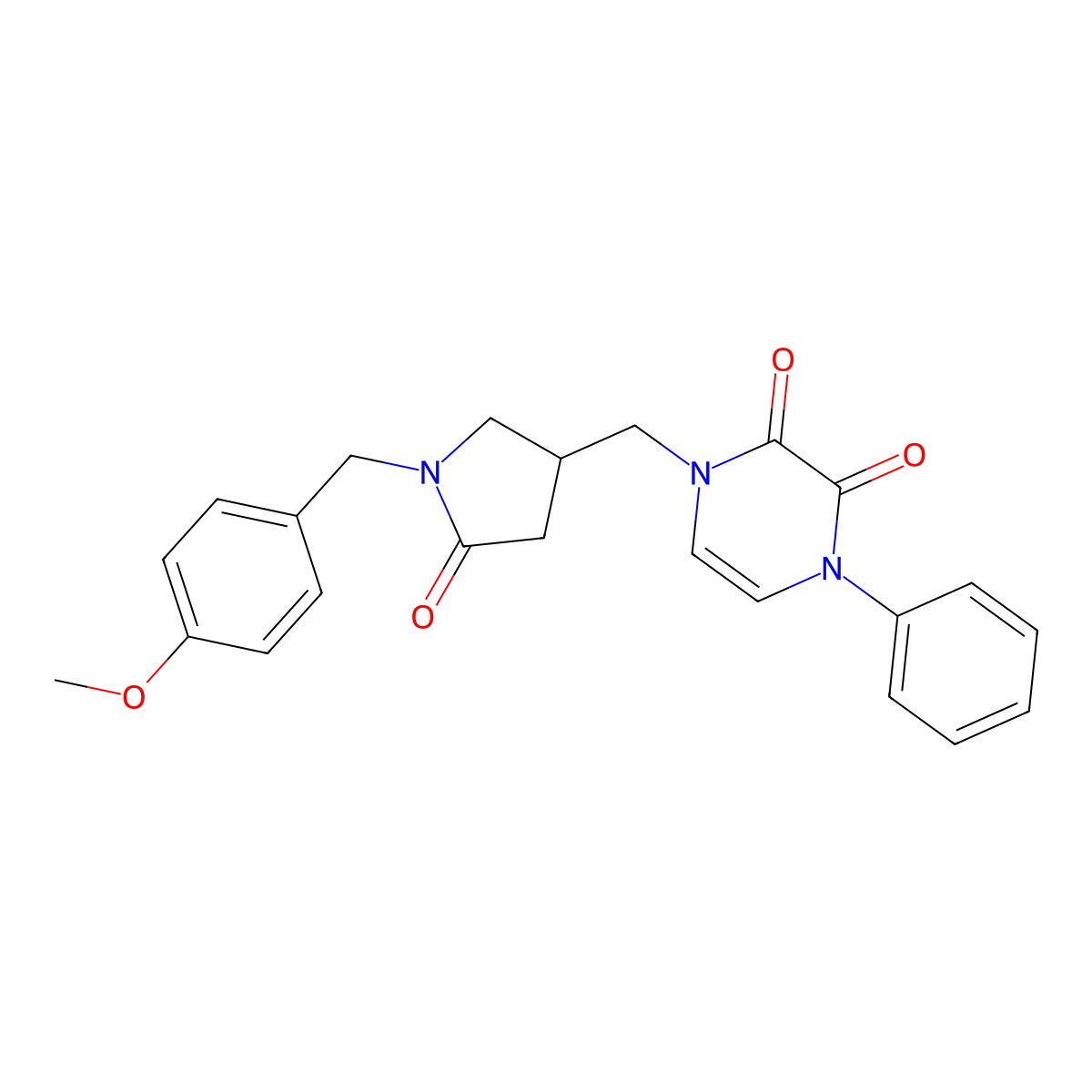 1-({1-[(4-Methoxyphenyl)methyl]-5-oxopyrrolidin-3-yl}methyl)-4-phenyl-1,2,3,4-tetrahydropyrazine-2,3-dione molecular structure, CAS 2640969-80-6