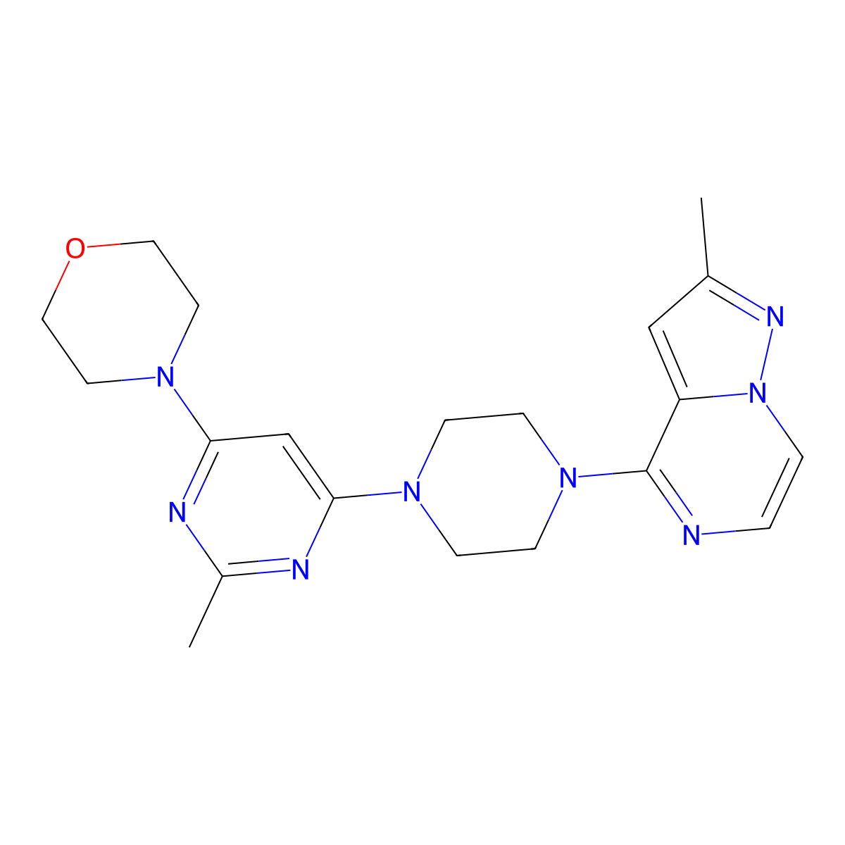 4-[2-Methyl-6-(4-{2-methylpyrazolo[1,5-a]pyrazin-4-yl}piperazin-1-yl)pyrimidin-4-yl]morpholine molecular structure, CAS 2640969-81-7