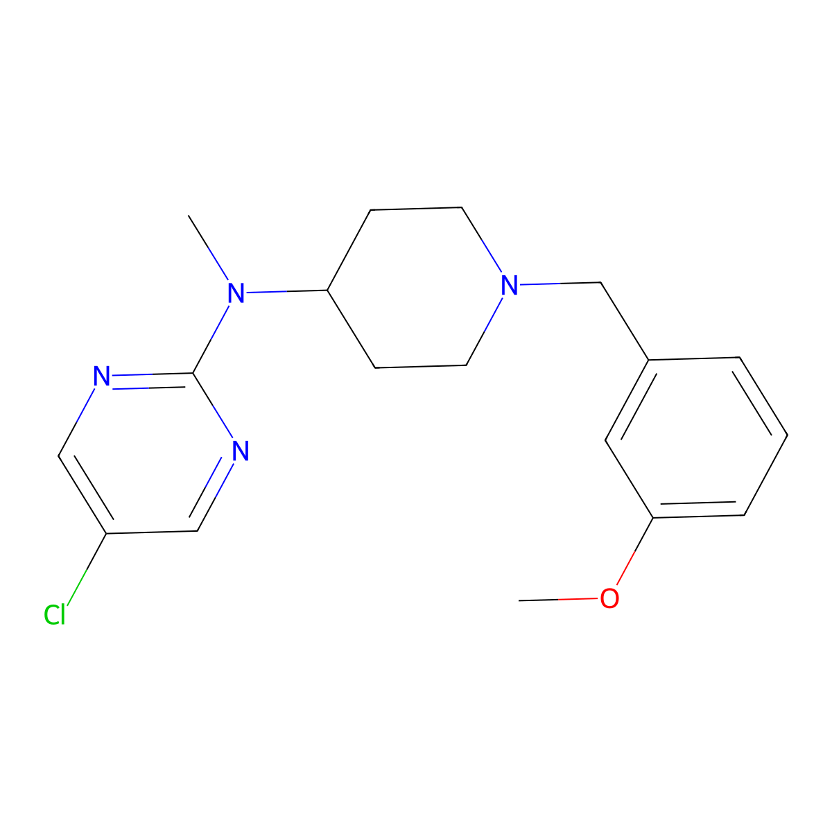 5-chloro-N-{1-[(3-methoxyphenyl)methyl]piperidin-4-yl}-N-methylpyrimidin-2-amine molecular structure, CAS 2640969-85-1