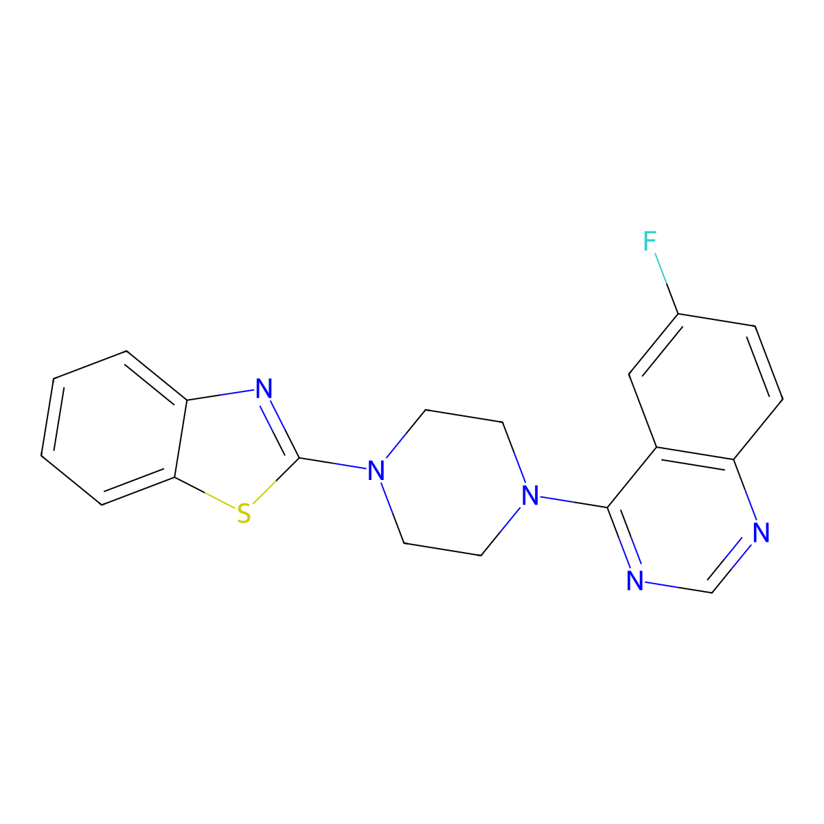 4-[4-(1,3-Benzothiazol-2-yl)piperazin-1-yl]-6-fluoroquinazoline molecular structure, CAS 2640969-86-2