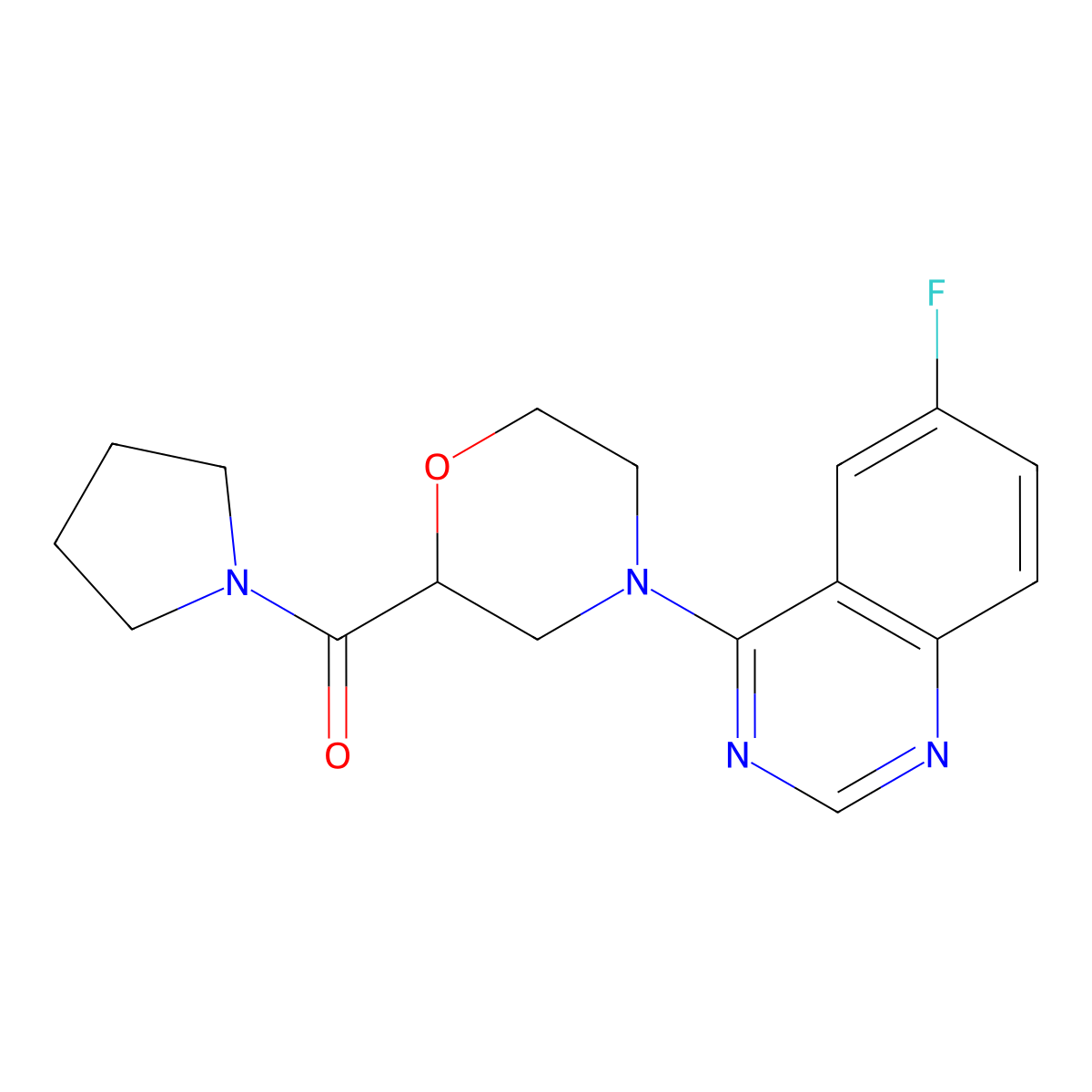 6-Fluoro-4-[2-(pyrrolidine-1-carbonyl)morpholin-4-yl]quinazoline molecular structure, CAS 2640969-87-3
