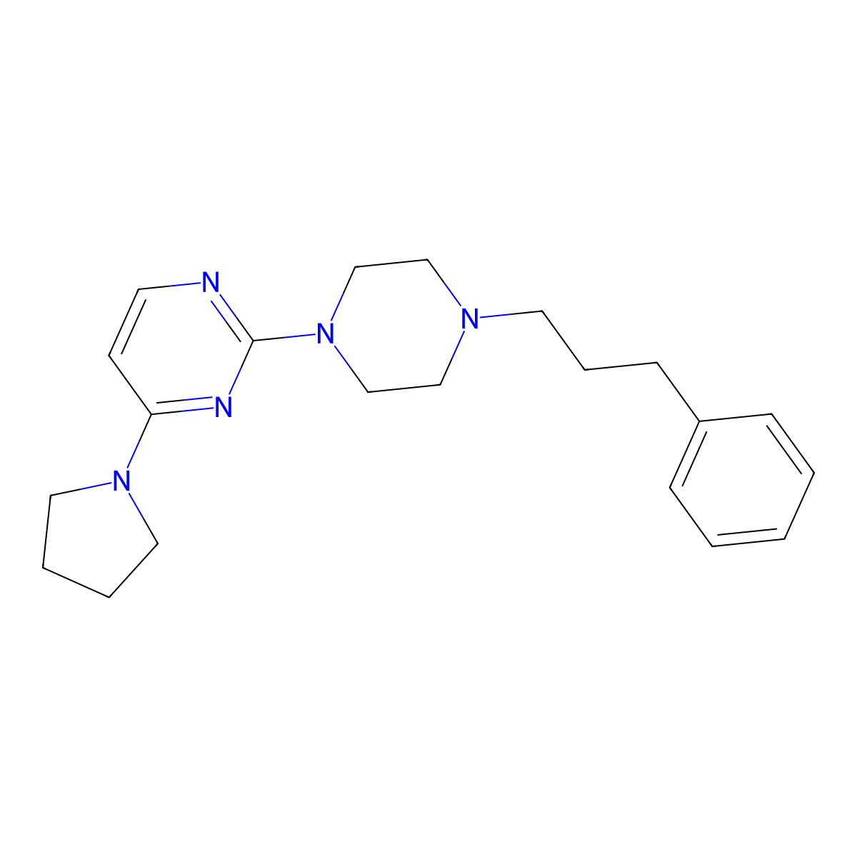 2-[4-(3-Phenylpropyl)piperazin-1-yl]-4-(pyrrolidin-1-yl)pyrimidine molecular structure, CAS 2640969-90-8