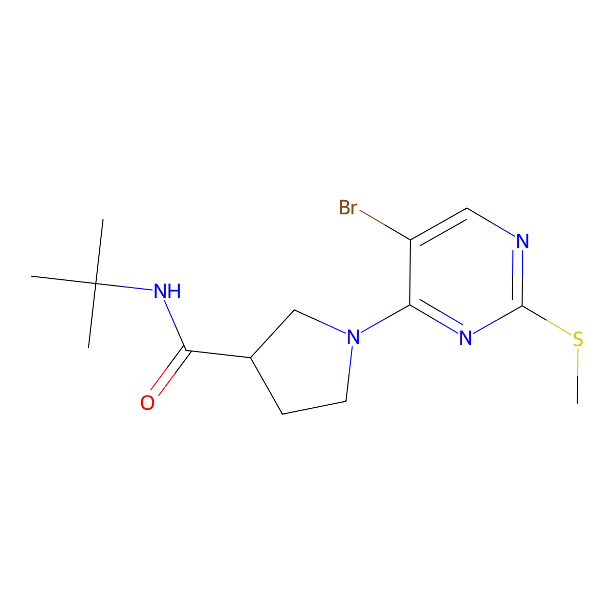 1-[5-bromo-2-(methylsulfanyl)pyrimidin-4-yl]-N-tert-butylpyrrolidine-3-carboxamide molecular structure, CAS 2640969-92-0
