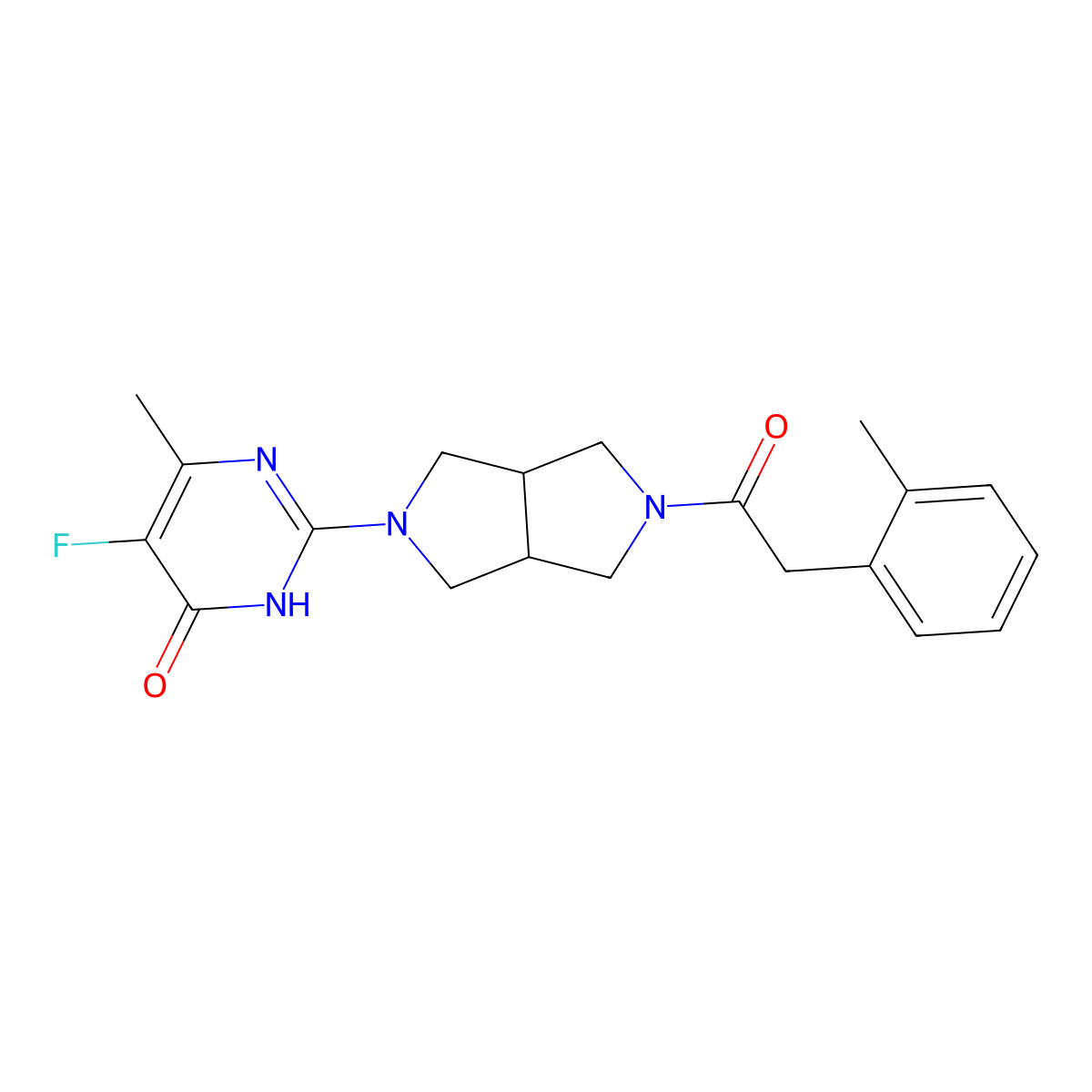 5-Fluoro-6-methyl-2-{5-[2-(2-methylphenyl)acetyl]-octahydropyrrolo[3,4-c]pyrrol-2-yl}-3,4-dihydropyrimidin-4-one molecular structure, CAS 2640969-93-1