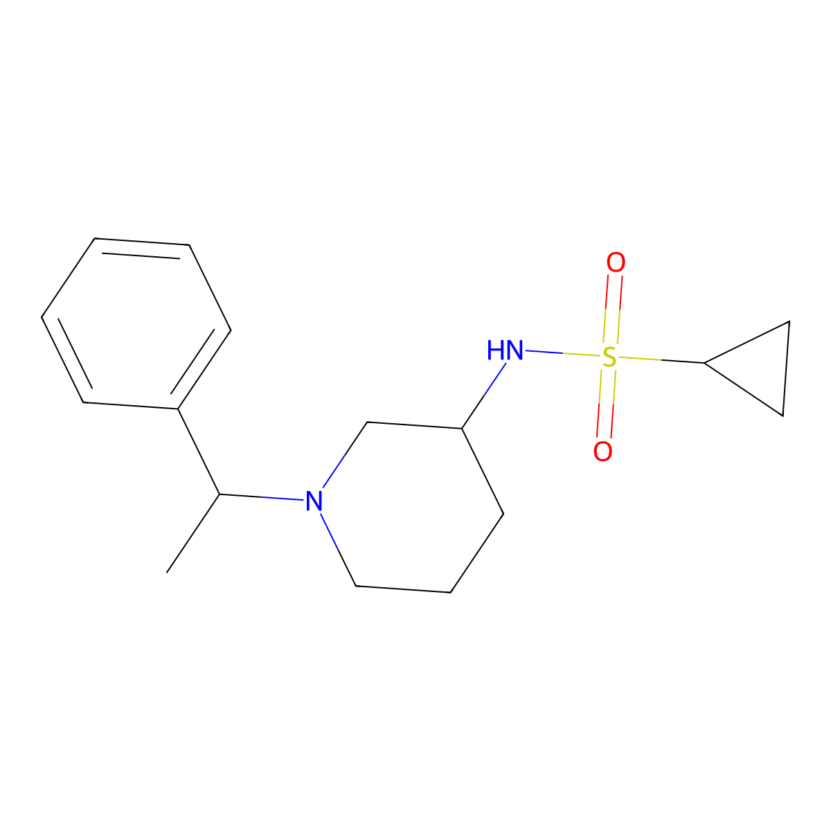 N-[1-(1-phenylethyl)piperidin-3-yl]cyclopropanesulfonamide molecular structure, CAS 2640969-94-2