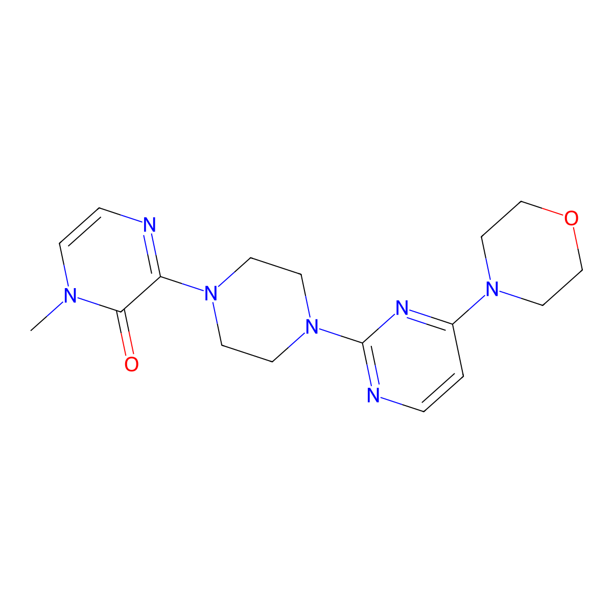 1-Methyl-3-{4-[4-(morpholin-4-yl)pyrimidin-2-yl]piperazin-1-yl}-1,2-dihydropyrazin-2-one molecular structure, CAS 2640969-95-3