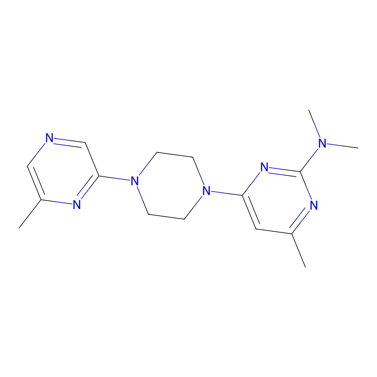 N,N,4-trimethyl-6-[4-(6-methylpyrazin-2-yl)piperazin-1-yl]pyrimidin-2-amine molecular structure, CAS 2640969-99-7
