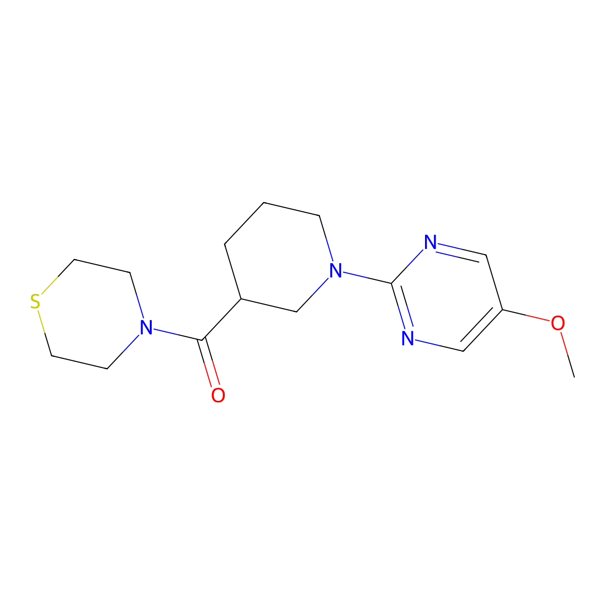 4-[1-(5-Methoxypyrimidin-2-yl)piperidine-3-carbonyl]thiomorpholine molecular structure, CAS 2640970-00-7