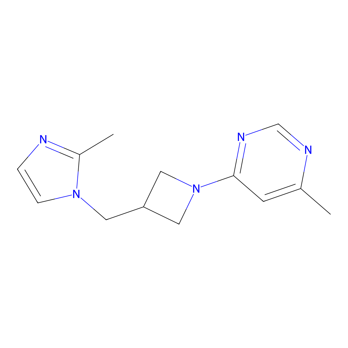 4-methyl-6-{3-[(2-methyl-1H-imidazol-1-yl)methyl]azetidin-1-yl}pyrimidine molecular structure, CAS 2640970-02-9