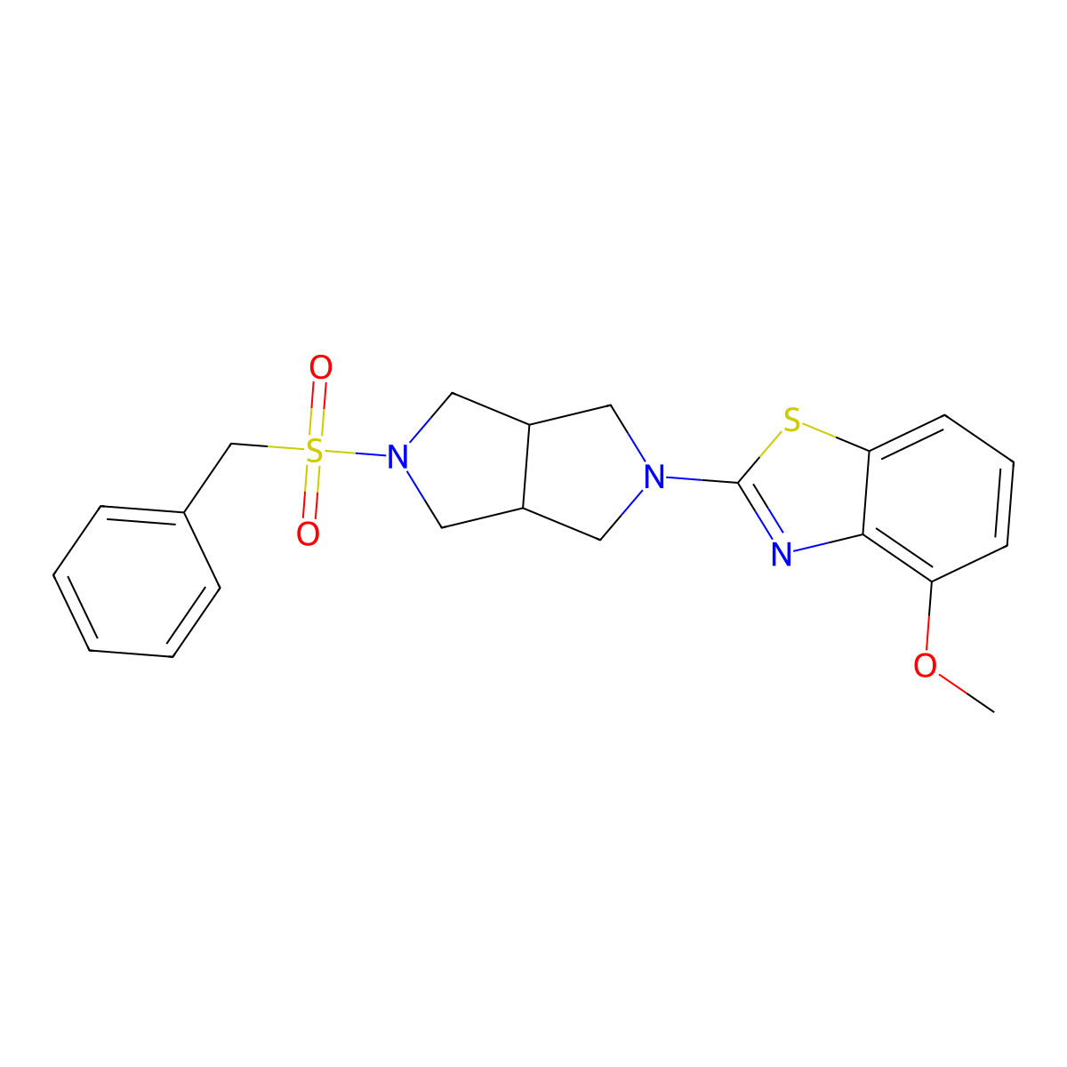 4-Methoxy-2-{5-phenylmethanesulfonyl-octahydropyrrolo[3,4-c]pyrrol-2-yl}-1,3-benzothiazole molecular structure, CAS 2640970-03-0