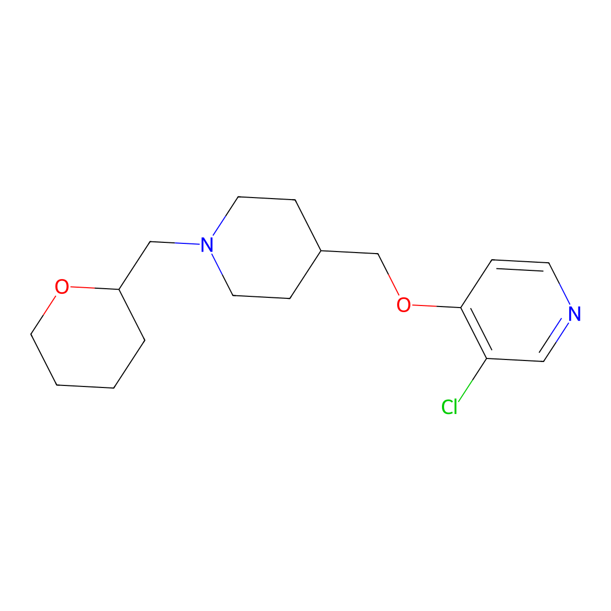 3-Chloro-4-({1-[(oxan-2-yl)methyl]piperidin-4-yl}methoxy)pyridine molecular structure, CAS 2640970-04-1