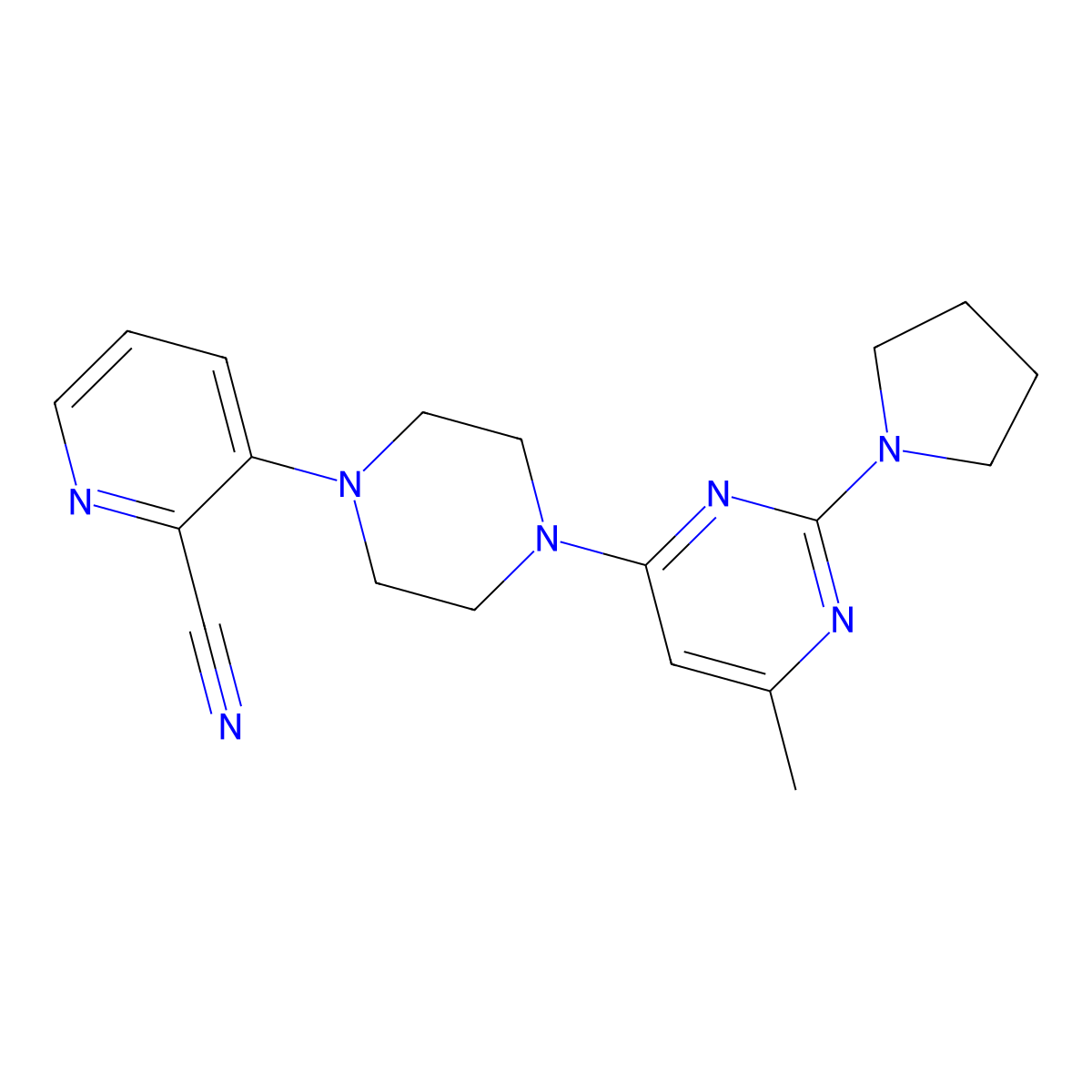 3-{4-[6-Methyl-2-(pyrrolidin-1-yl)pyrimidin-4-yl]piperazin-1-yl}pyridine-2-carbonitrile molecular structure, CAS 2640970-06-3