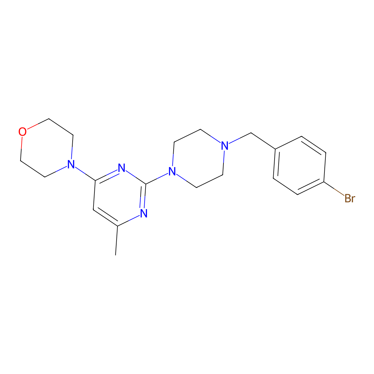 4-(2-{4-[(4-Bromophenyl)methyl]piperazin-1-yl}-6-methylpyrimidin-4-yl)morpholine molecular structure, CAS 2640970-11-0