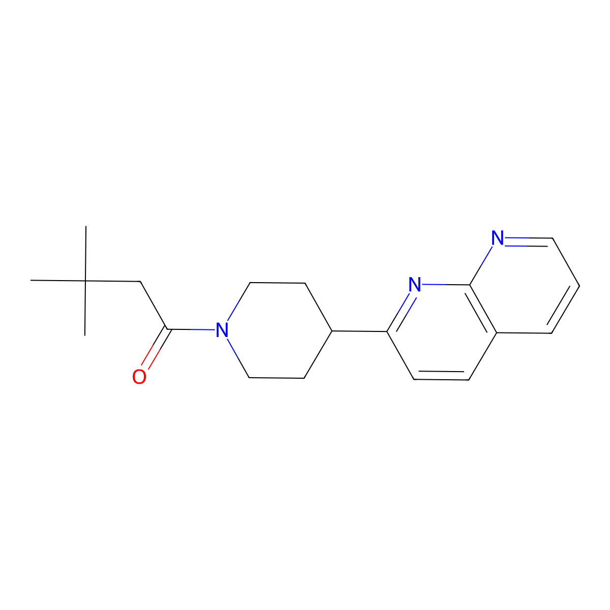 3,3-Dimethyl-1-[4-(1,8-naphthyridin-2-yl)piperidin-1-yl]butan-1-one molecular structure, CAS 2640970-12-1
