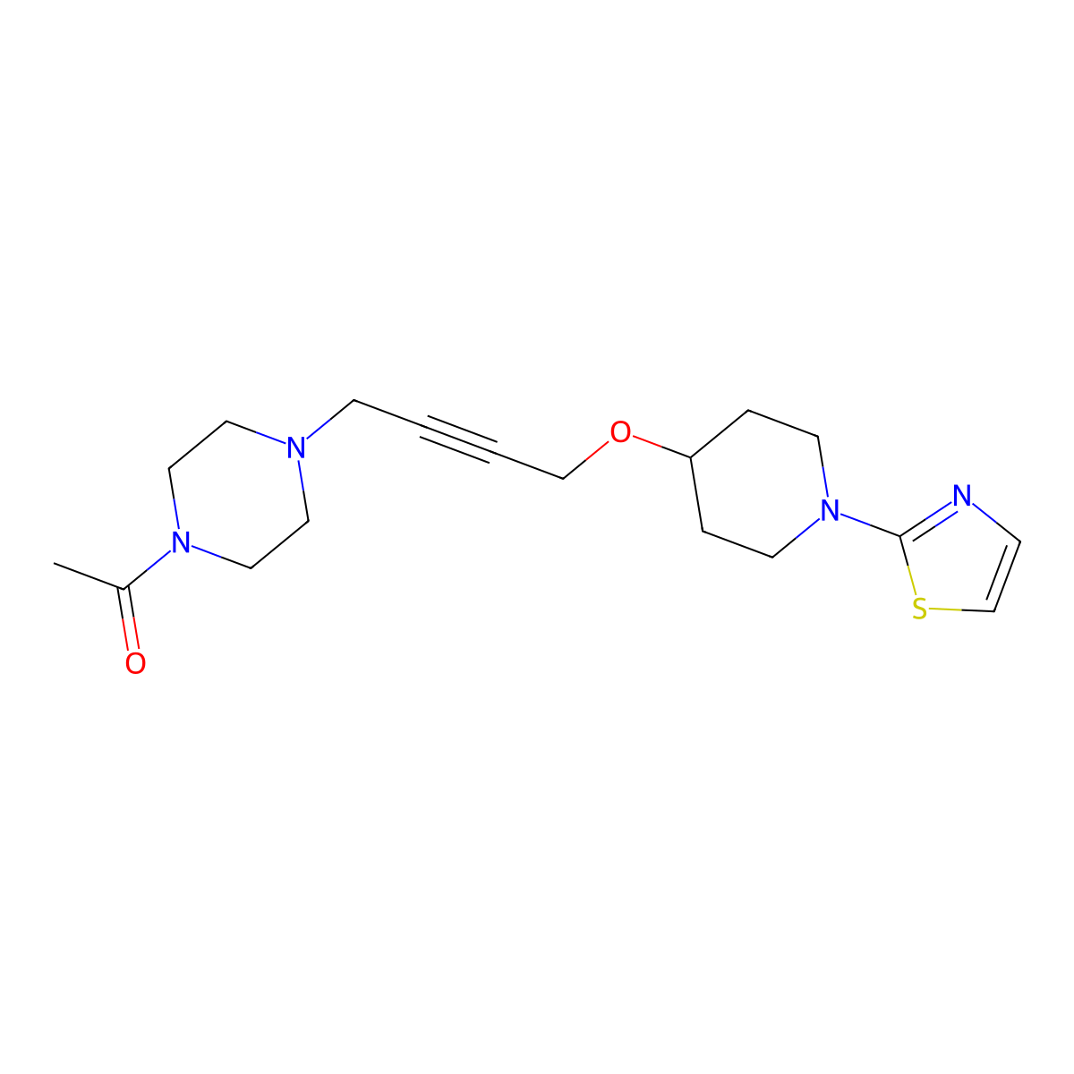 1-[4-(4-{[1-(1,3-Thiazol-2-yl)piperidin-4-yl]oxy}but-2-yn-1-yl)piperazin-1-yl]ethan-1-one molecular structure, CAS 2640970-13-2