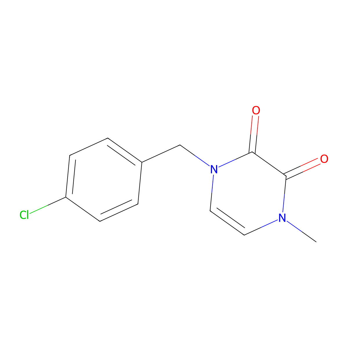 1-[(4-Chlorophenyl)methyl]-4-methyl-1,2,3,4-tetrahydropyrazine-2,3-dione molecular structure, CAS 2640970-14-3