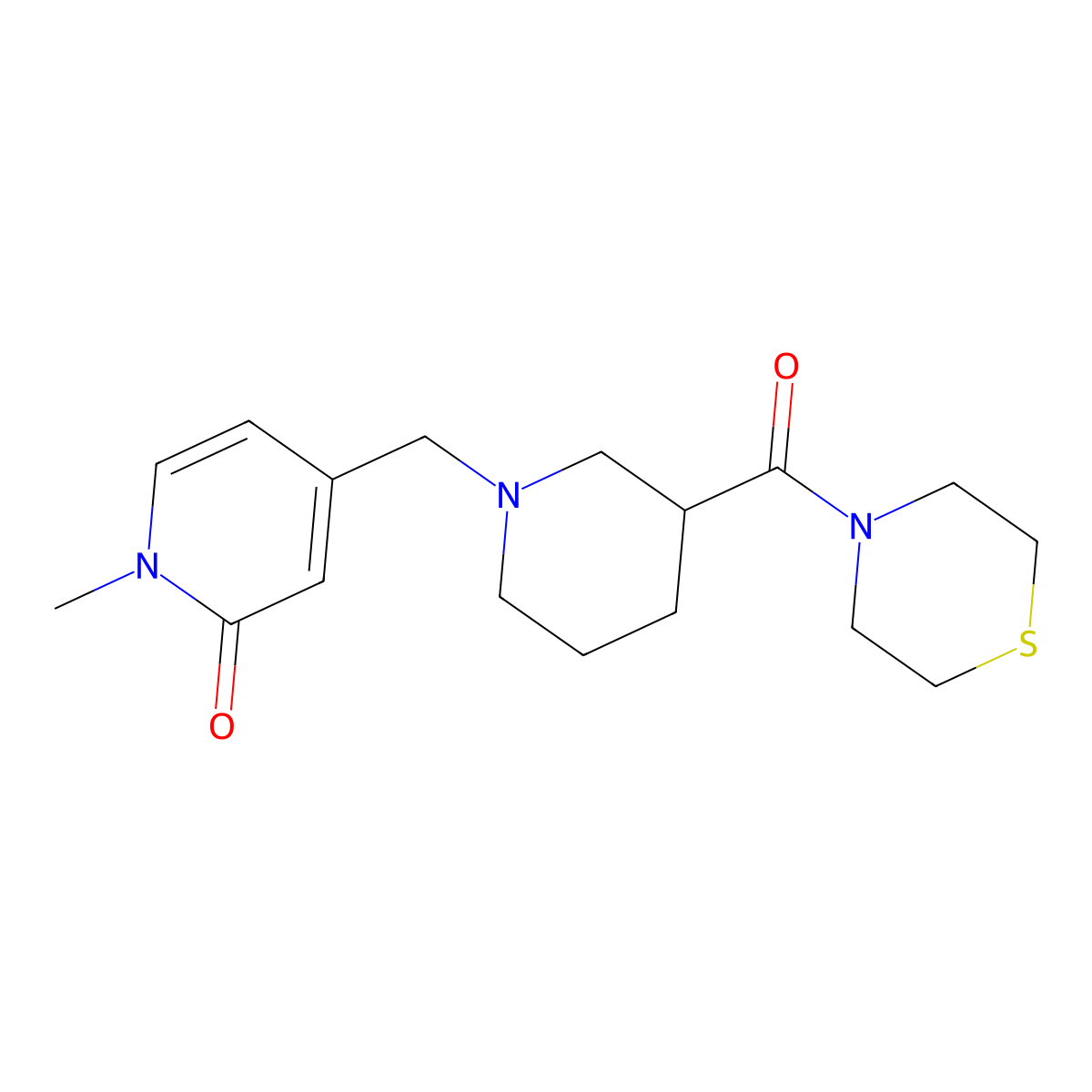 1-Methyl-4-{[3-(thiomorpholine-4-carbonyl)piperidin-1-yl]methyl}-1,2-dihydropyridin-2-one molecular structure, CAS 2640970-18-7