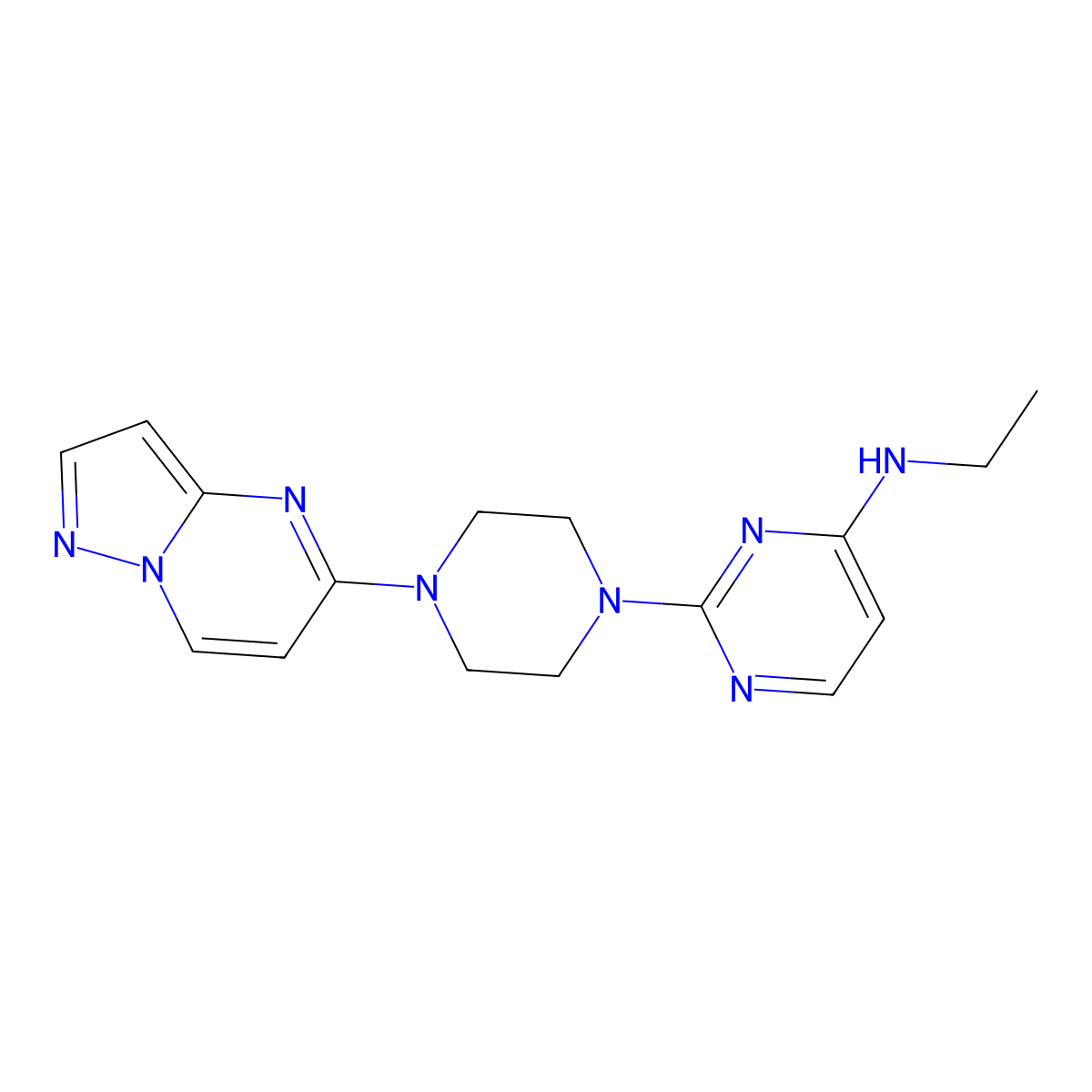 N-ethyl-2-(4-{pyrazolo[1,5-a]pyrimidin-5-yl}piperazin-1-yl)pyrimidin-4-amine molecular structure, CAS 2640970-25-6