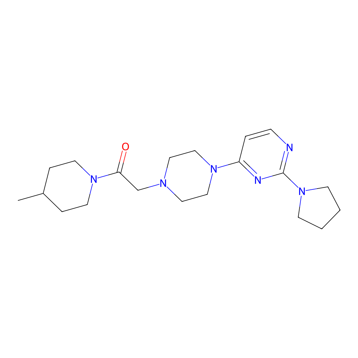 1-(4-Methylpiperidin-1-yl)-2-{4-[2-(pyrrolidin-1-yl)pyrimidin-4-yl]piperazin-1-yl}ethan-1-one molecular structure, CAS 2640970-27-8