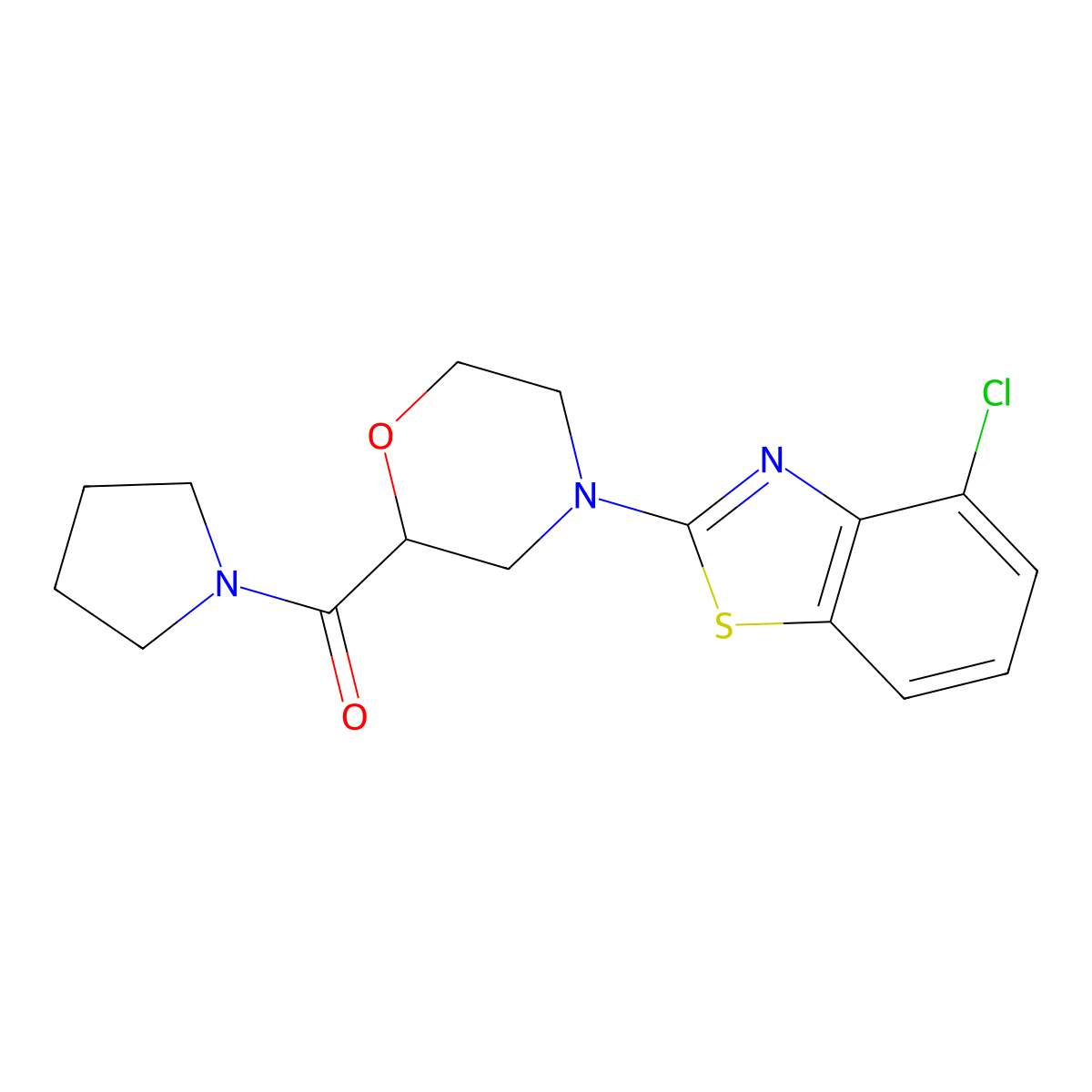 4-Chloro-2-[2-(pyrrolidine-1-carbonyl)morpholin-4-yl]-1,3-benzothiazole molecular structure, CAS 2640970-32-5