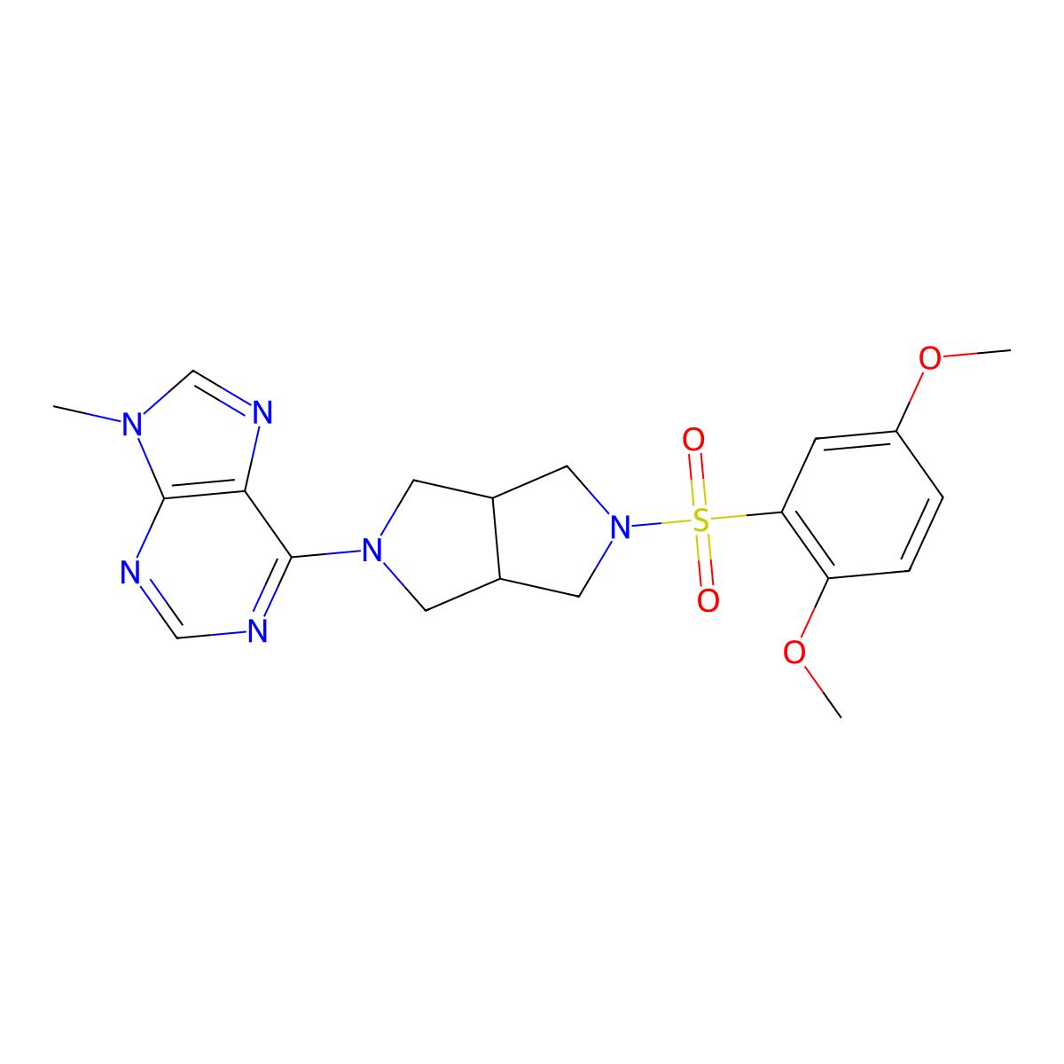 6-[5-(2,5-dimethoxybenzenesulfonyl)-octahydropyrrolo[3,4-c]pyrrol-2-yl]-9-methyl-9H-purine molecular structure, CAS 2640970-33-6