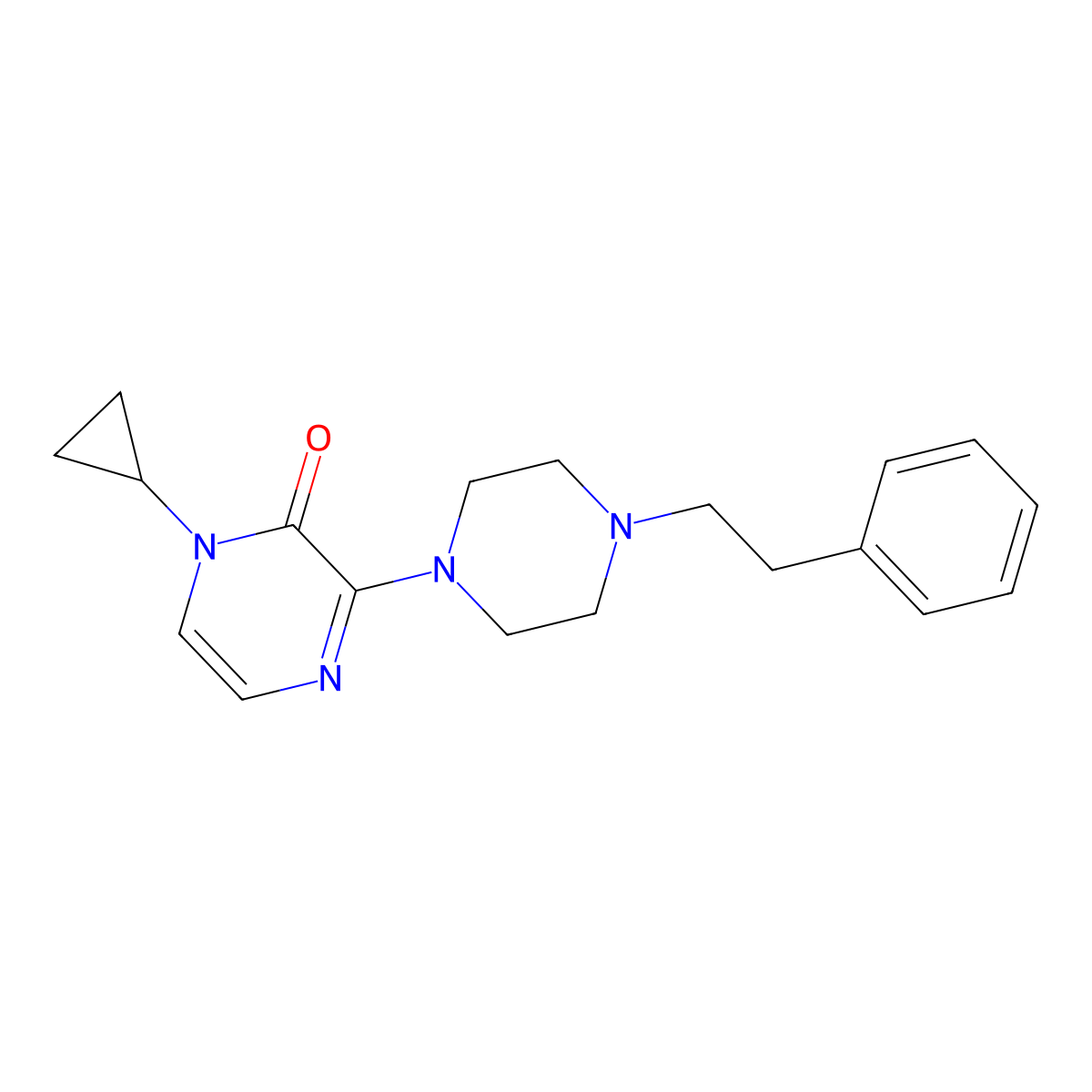 1-Cyclopropyl-3-[4-(2-phenylethyl)piperazin-1-yl]-1,2-dihydropyrazin-2-one molecular structure, CAS 2640970-35-8
