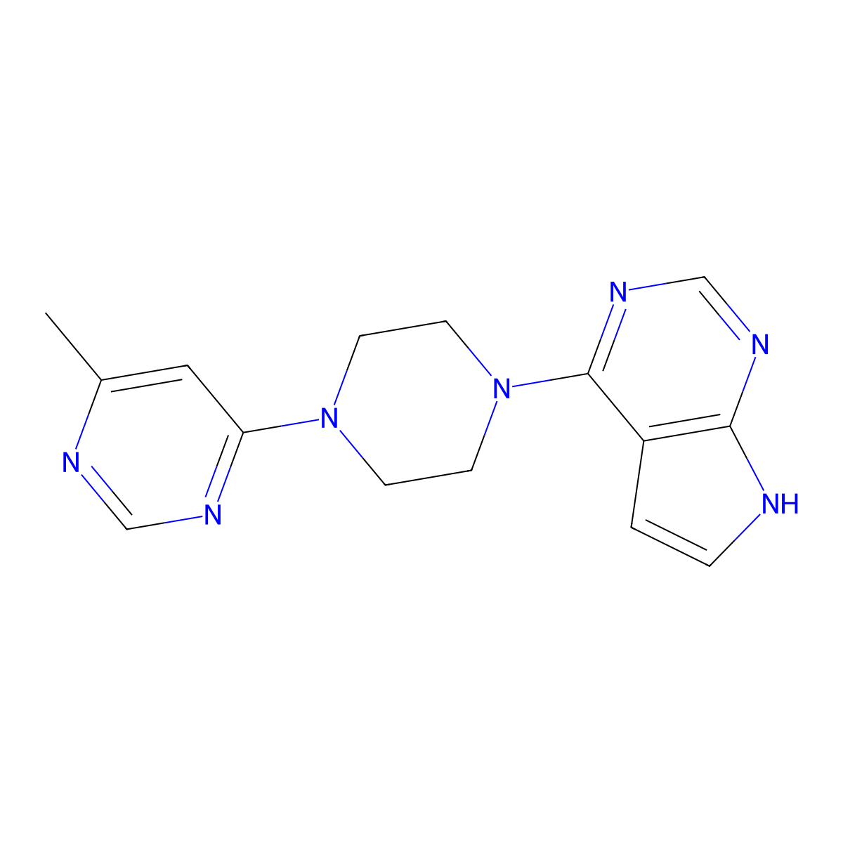 4-methyl-6-(4-{7H-pyrrolo[2,3-d]pyrimidin-4-yl}piperazin-1-yl)pyrimidine molecular structure, CAS 2640970-38-1