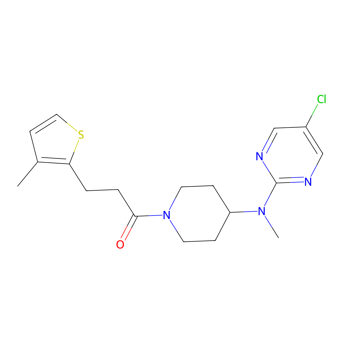 1-{4-[(5-Chloropyrimidin-2-yl)(methyl)amino]piperidin-1-yl}-3-(3-methylthiophen-2-yl)propan-1-one molecular structure, CAS 2640970-39-2