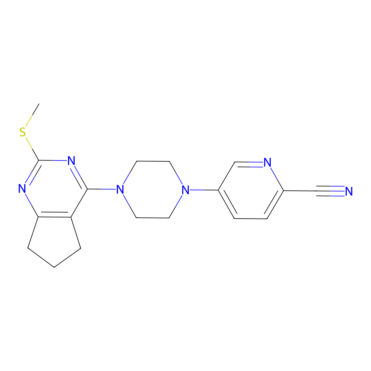 5-{4-[2-(methylsulfanyl)-5H,6H,7H-cyclopenta[d]pyrimidin-4-yl]piperazin-1-yl}pyridine-2-carbonitrile molecular structure, CAS 2640970-43-8