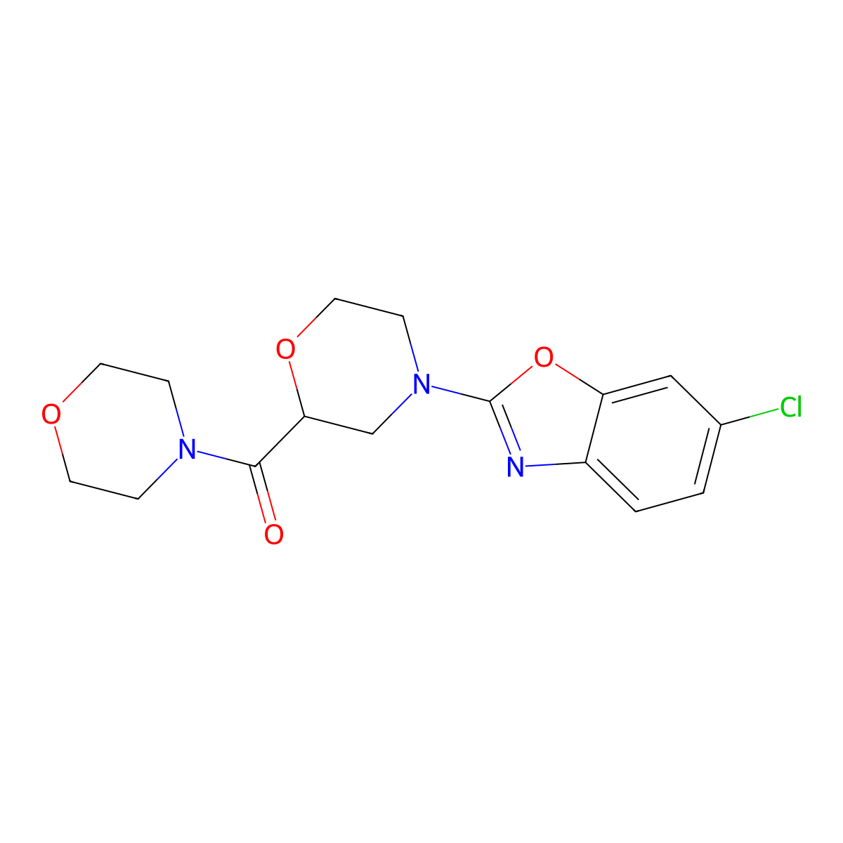6-Chloro-2-[2-(morpholine-4-carbonyl)morpholin-4-yl]-1,3-benzoxazole molecular structure, CAS 2640970-44-9