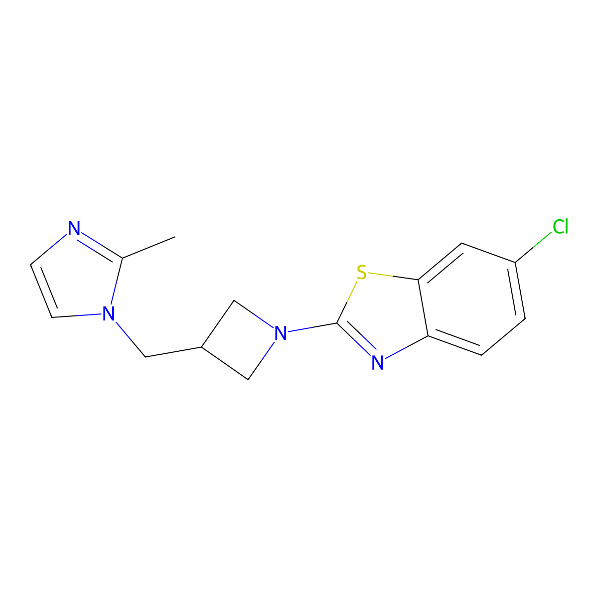 6-chloro-2-{3-[(2-methyl-1H-imidazol-1-yl)methyl]azetidin-1-yl}-1,3-benzothiazole molecular structure, CAS 2640970-47-2