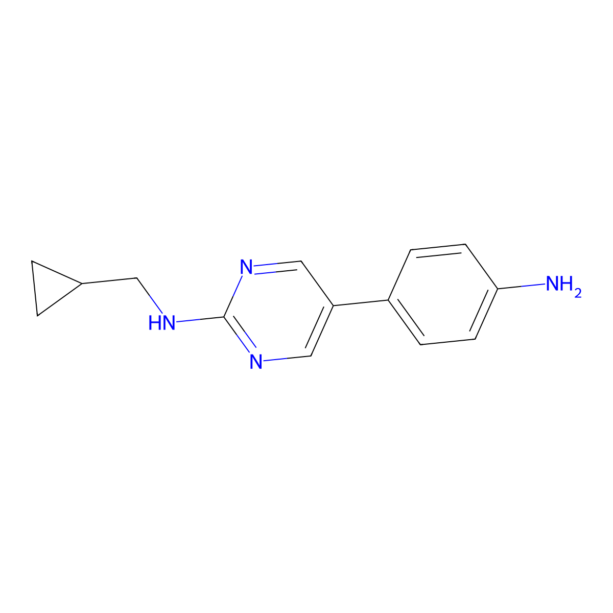 5-(4-aminophenyl)-N-(cyclopropylmethyl)pyrimidin-2-amine molecular structure, CAS 2640970-52-9