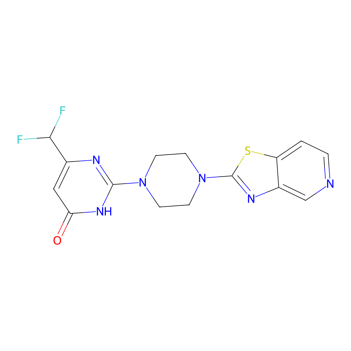 6-(Difluoromethyl)-2-(4-{[1,3]thiazolo[4,5-c]pyridin-2-yl}piperazin-1-yl)-3,4-dihydropyrimidin-4-one molecular structure, CAS 2640970-53-0