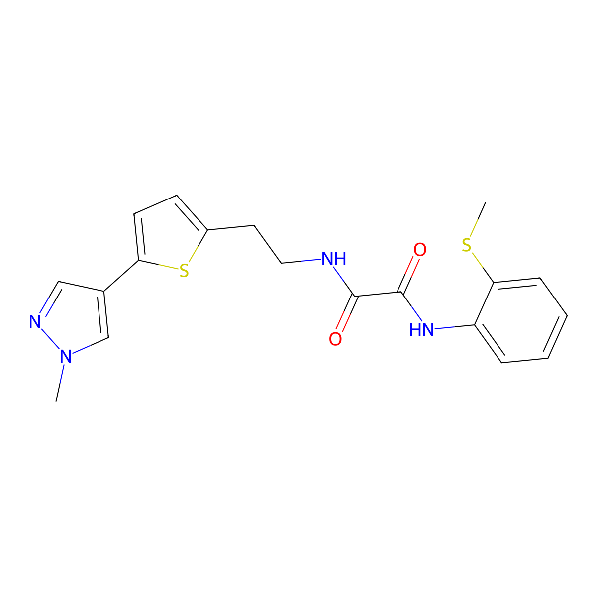 N-{2-[5-(1-methyl-1H-pyrazol-4-yl)thiophen-2-yl]ethyl}-N'-[2-(methylsulfanyl)phenyl]ethanediamide molecular structure, CAS 2640970-57-4