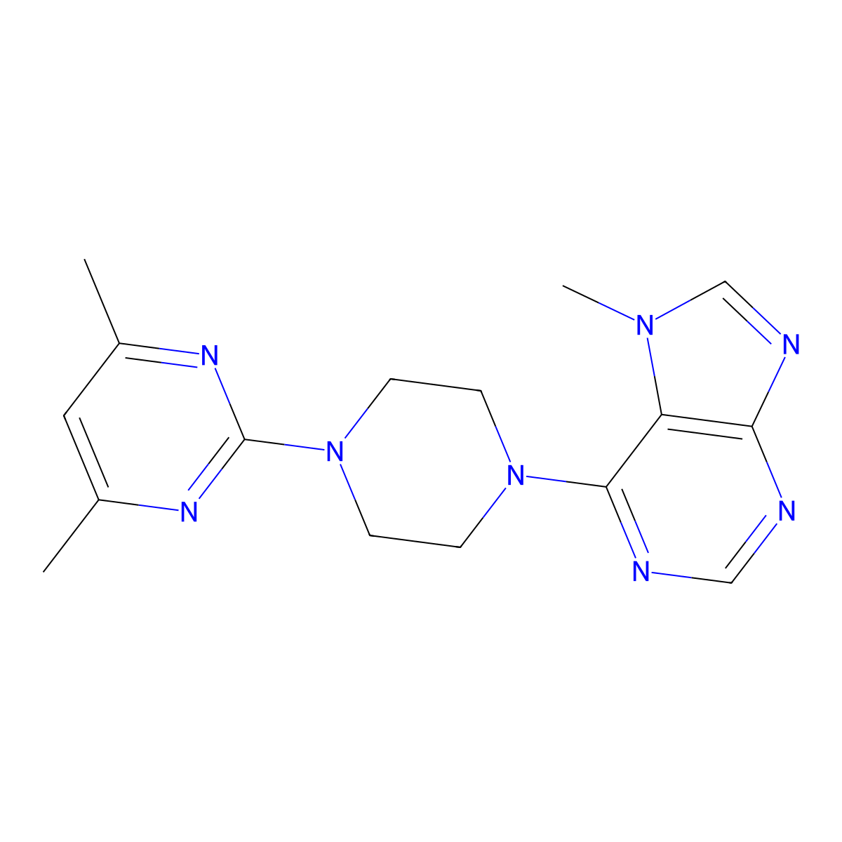 6-[4-(4,6-dimethylpyrimidin-2-yl)piperazin-1-yl]-7-methyl-7H-purine molecular structure, CAS 2640970-60-9