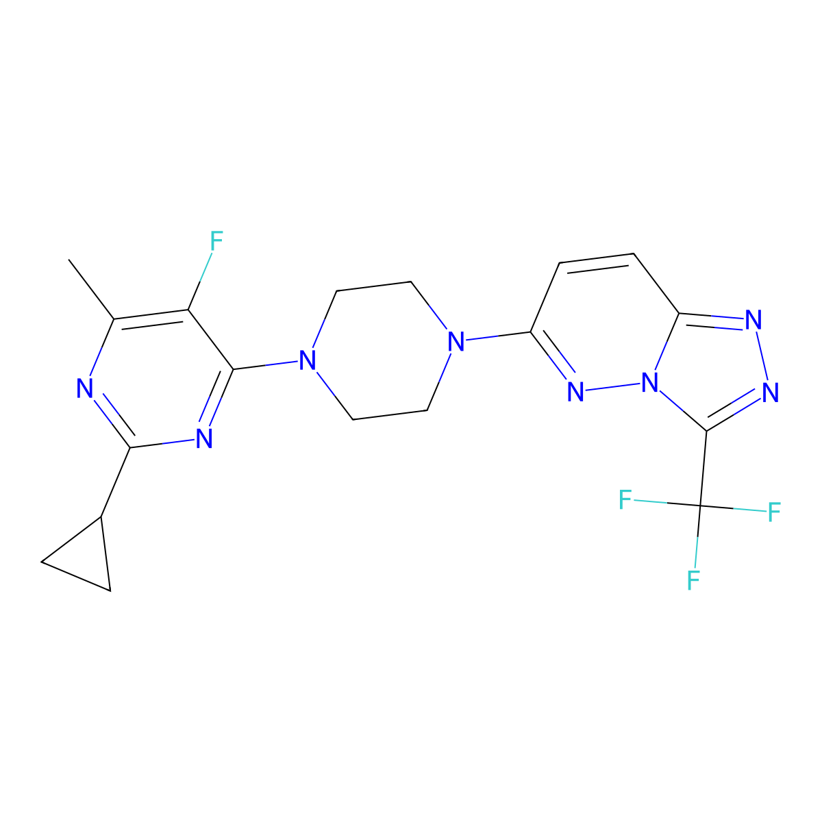 2-Cyclopropyl-5-fluoro-4-methyl-6-{4-[3-(trifluoromethyl)-[1,2,4]triazolo[4,3-b]pyridazin-6-yl]piperazin-1-yl}pyrimidine molecular structure, CAS 2640970-61-0