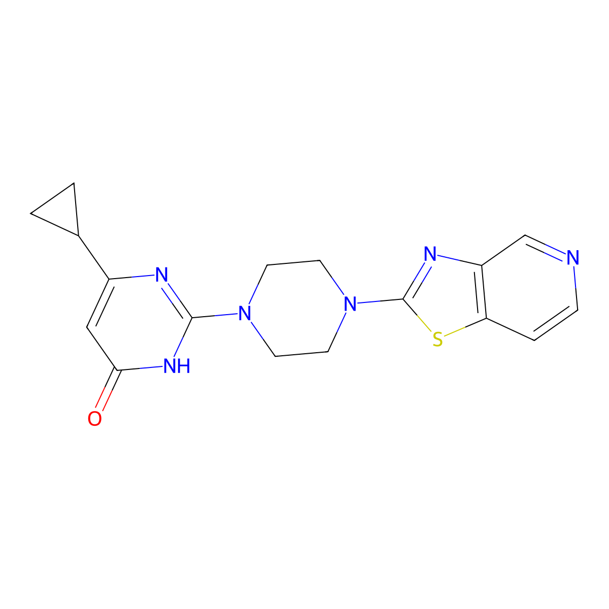 6-Cyclopropyl-2-(4-{[1,3]thiazolo[4,5-c]pyridin-2-yl}piperazin-1-yl)-3,4-dihydropyrimidin-4-one molecular structure, CAS 2640970-65-4