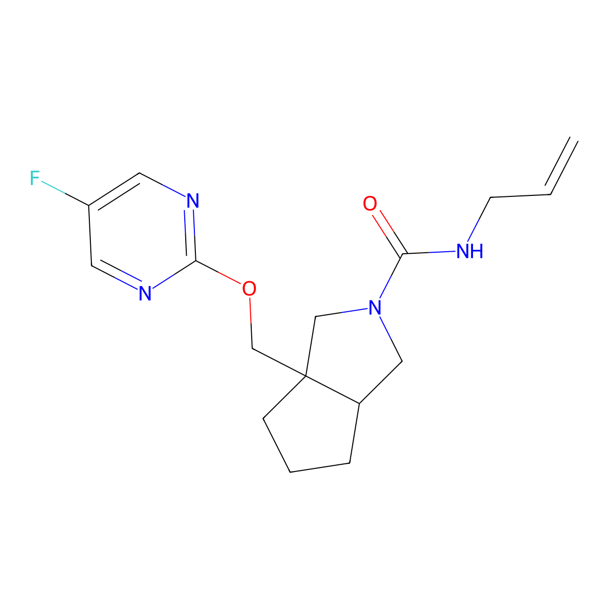 3a-{[(5-fluoropyrimidin-2-yl)oxy]methyl}-N-(prop-2-en-1-yl)-octahydrocyclopenta[c]pyrrole-2-carboxamide molecular structure, CAS 2640970-66-5